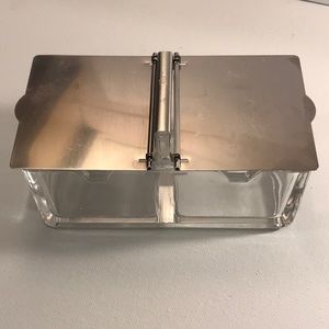 WMF Cromargan glass lidded double condiment dish